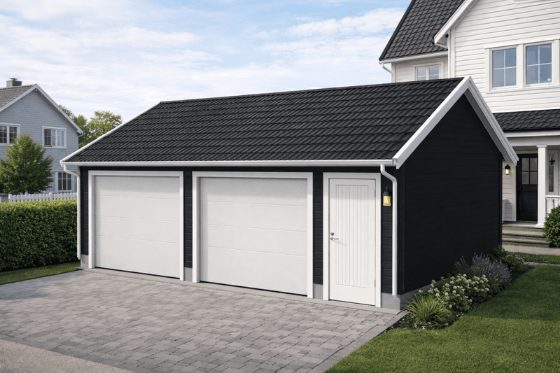 Dobbelgarasje 6,2 × 7,8 m – 22° saltak innkjøring på langside, ferdige elementer
