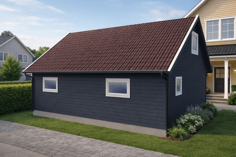 Dobbelgarasje 6,2 × 7,8 m – 36° saltak med loft og innkjøring på langside, ferdige elementer