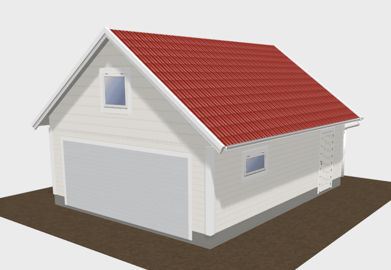 Dobbelgarasje 6,2 × 7,8 m – 36° saltak med loft, ferdige elementer