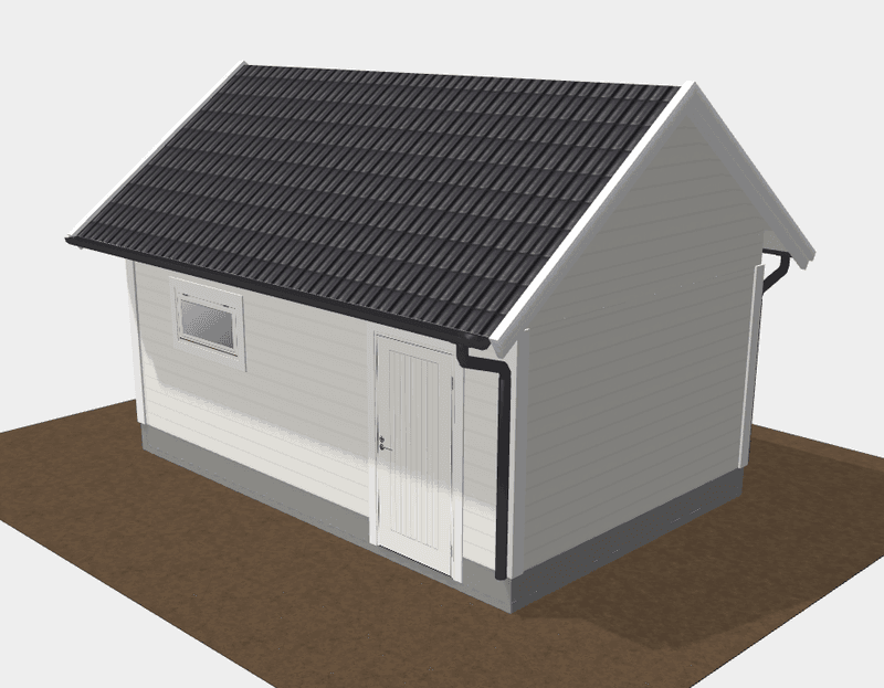 Enkelgarasje 3,6 x 6,0 meter med 36 graders saltak, ferdige elementer