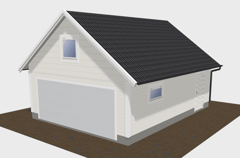 Dobbelgarasje 6,2 × 7,8 m – 36° saltak med loft, ferdige elementer