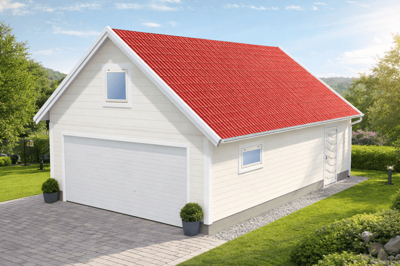 Dobbelgarasje 6,2 × 7,8 m – 36° saltak med loft, ferdige elementer